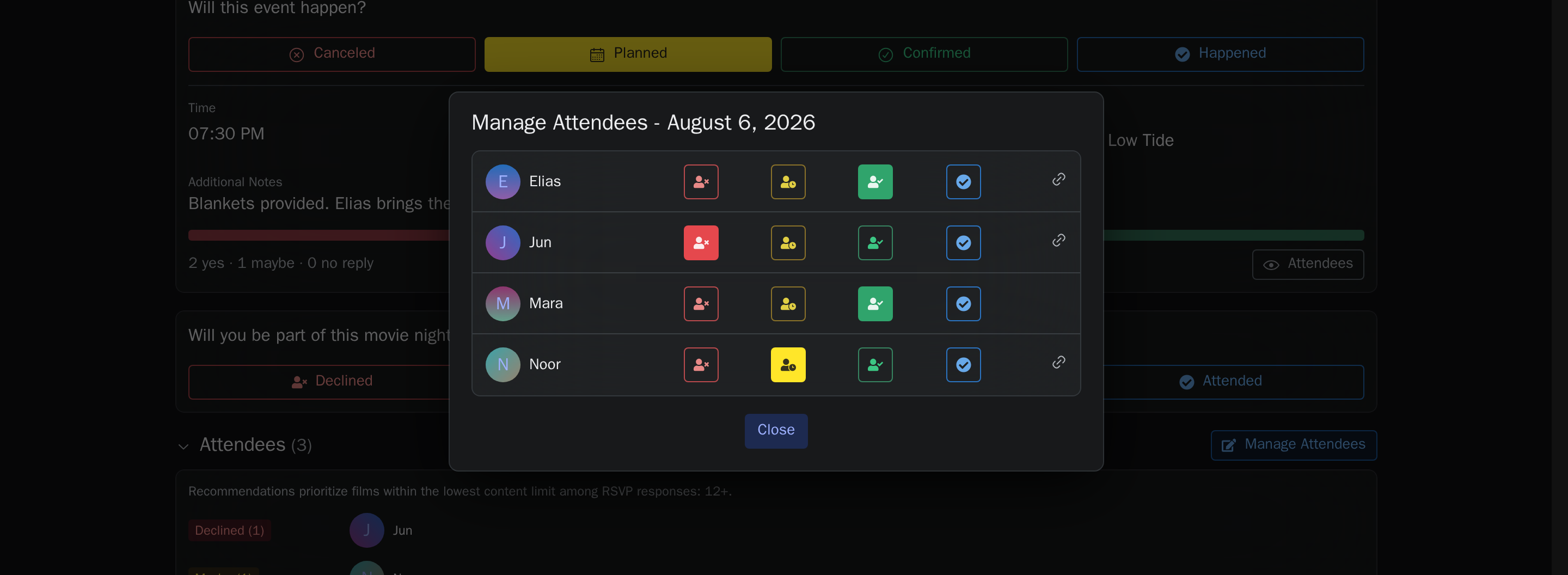 The attendance editor of a movie night